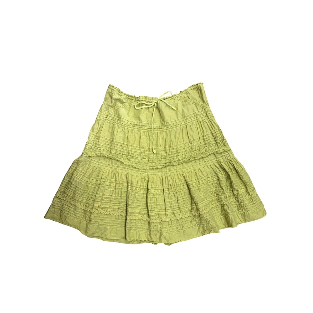 Vintage Free People Lime Green Tiered Cotton Knee Length Skirt Size 10 Boho